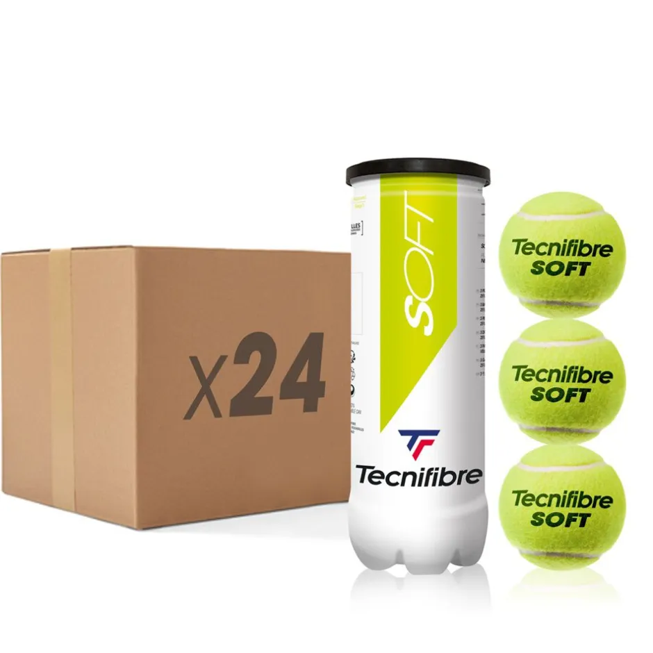 Tecnifibre SOFT : CARTON DE 24 TUBES DE 3 BALLES DE TENNIS> Balles Pédagogiques